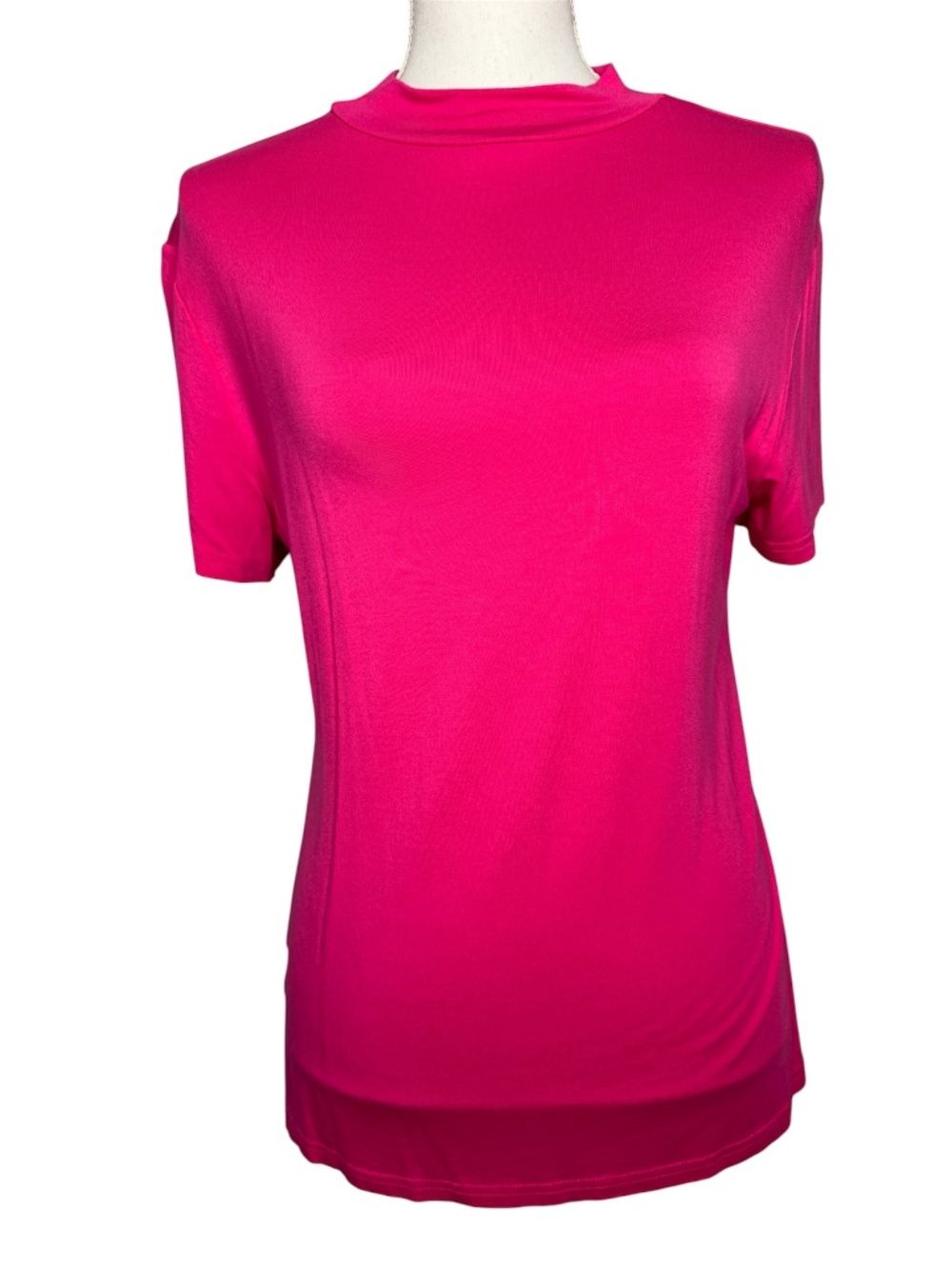 Women's Hot Pink short sleeve top shirt  with small mock collar size XL